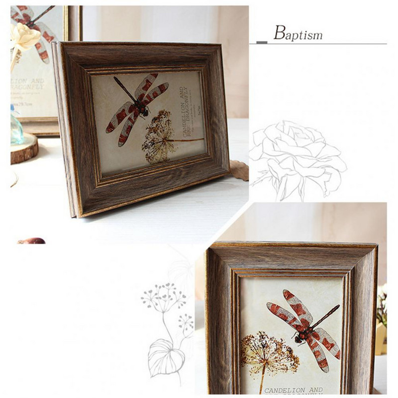 Pievilcīgs foto rāmis rūdīta stikla foto statīvs Retro stila lauku māja zemniecisks vintage sienas piekarināms dekoratīvs foto rāmis