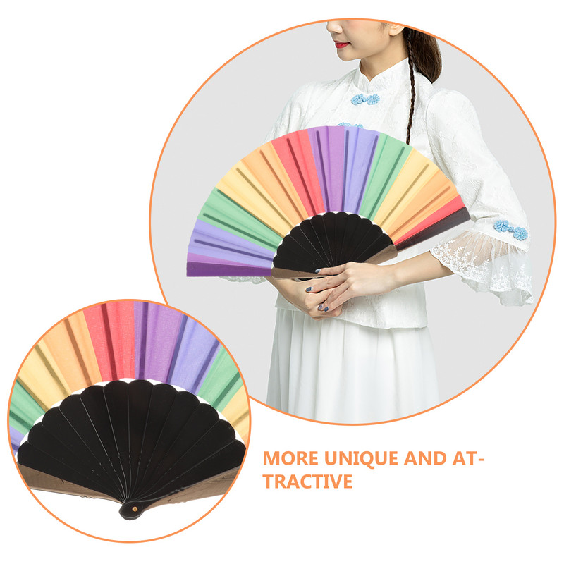 Varavīksnes saliekamās vēdekļdejas Ķīniešu salokāmie vēdekļi Pride Aksesuāri Radoši roku turami Izsmalcinātas dejas