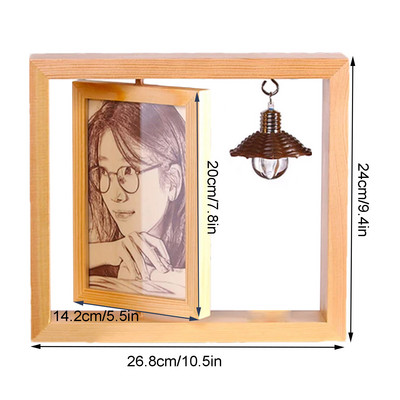 Forgó képkeret fa kétoldalas képkeret lámpával Cartoon Couple képkeret fotó gravírozására és nyomtatott fotóra