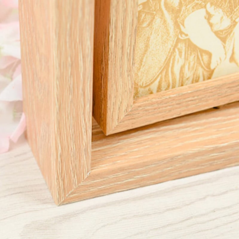 Forgó képkeret fa kétoldalas képkeret lámpával Cartoon Couple képkeret fotó gravírozására és nyomtatott fotóra