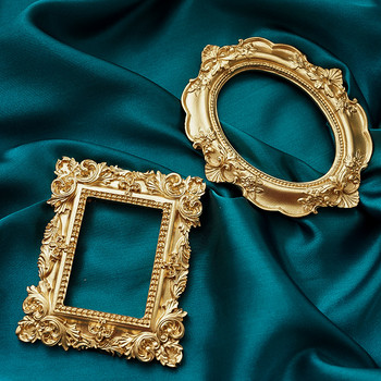 Ретро златна смола Мини фоторамка Орнаменти Винтидж малка рамка за позициониране на бижута Дисплей за бижута Подпори Декорация на дома
