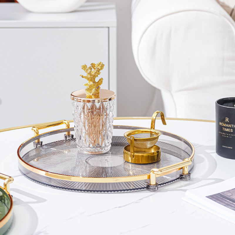 Apaļa uzglabāšanas paplāte Mājas viesistaba Kafijas galds Tējas tase Uzglabāšanas šķīvis Akrila paplāte Aromterapija Organizatora paplāte Mājas dekors