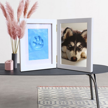 Рамки за картини Дървена рамка за снимки Комплект отпечатъци от глина Дървена рамка за снимки Глинена форма за отпечатък на лапа Куче Мемориални подаръци