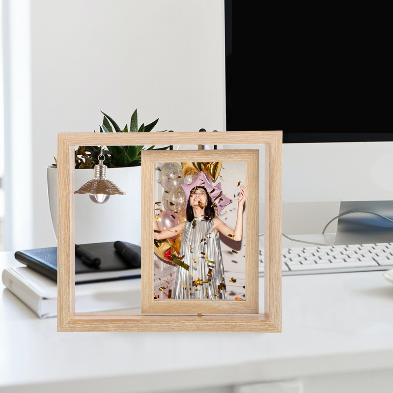 Rāmis Attēlu Foto rāmji Divpusēji koka sānu vējdzirnavas, rotējošas sānu saimniecības zemniecisks galda virsma, vertikāli piekārti