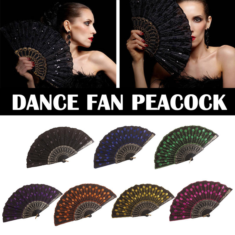 Skaisti dekoratīvi vēdekļi no plastmasas auduma salokāmi roku ventilatori ziedu kāzas ballītei deju raksts spāņu valodā