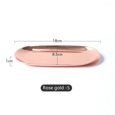 Mūsdienīga metāla rozā zelta plāksnes metāla ovāla juvelierizstrādājumu paplāte Noderīgi uzglabāšanas piederumi nerūsējošā tērauda plāksnes galddatora saņemšanas trauks