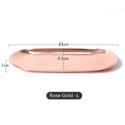 Mūsdienīga metāla rozā zelta plāksnes metāla ovāla juvelierizstrādājumu paplāte Noderīgi uzglabāšanas piederumi nerūsējošā tērauda plāksnes galddatora saņemšanas trauks