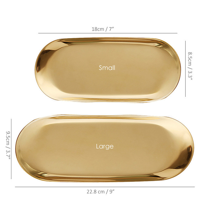 Mūsdienīga metāla rozā zelta plāksnes metāla ovāla juvelierizstrādājumu paplāte Noderīgi uzglabāšanas piederumi nerūsējošā tērauda plāksnes galddatora saņemšanas trauks