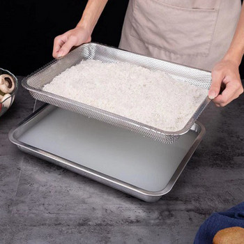 Δίσκος αποστράγγισης με πυκνή τρύπα από ανοξείδωτο χάλυβα Ορθογώνιο Τηγάνι φίλτρου λαδιού τηγανίσματος Αξεσουάρ κουζίνας Πιάτο αποθήκευσης λαχανικών