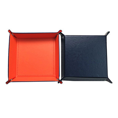 Salokāma glabāšanas kastīte PU ādas kvadrātveida paplāte kauliņu galda spēlēm atslēgu paliktņa galddatora uzglabāšanas kastīte Maks monētu kastes paplātes dekors