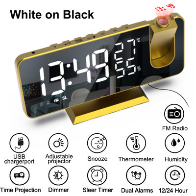 FM radijo LED skaitmeninis išmanusis žadintuvas Laikrodis stalinis elektroninis stalinis laikrodis USB pažadinimo laikrodis su 180° laiko projekcijos snaudimo funkcija