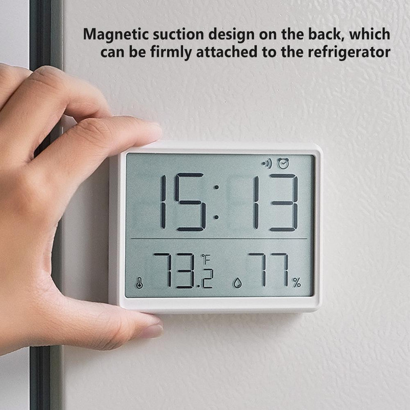 1 gab LCD digitālais modinātājs liela ekrāna displeji daudzfunkcionāls magnētiska dizaina termometra mērītājs mitruma monitors