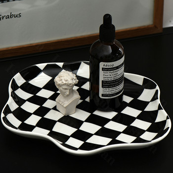 Nordic Ceramic Tray Creative Black White Cheerboard Δίσκοι αποθήκευσης κοσμημάτων Διακοσμητικά πιάτα για επιδόρπιο Πιάτο διακόσμηση σπιτιού