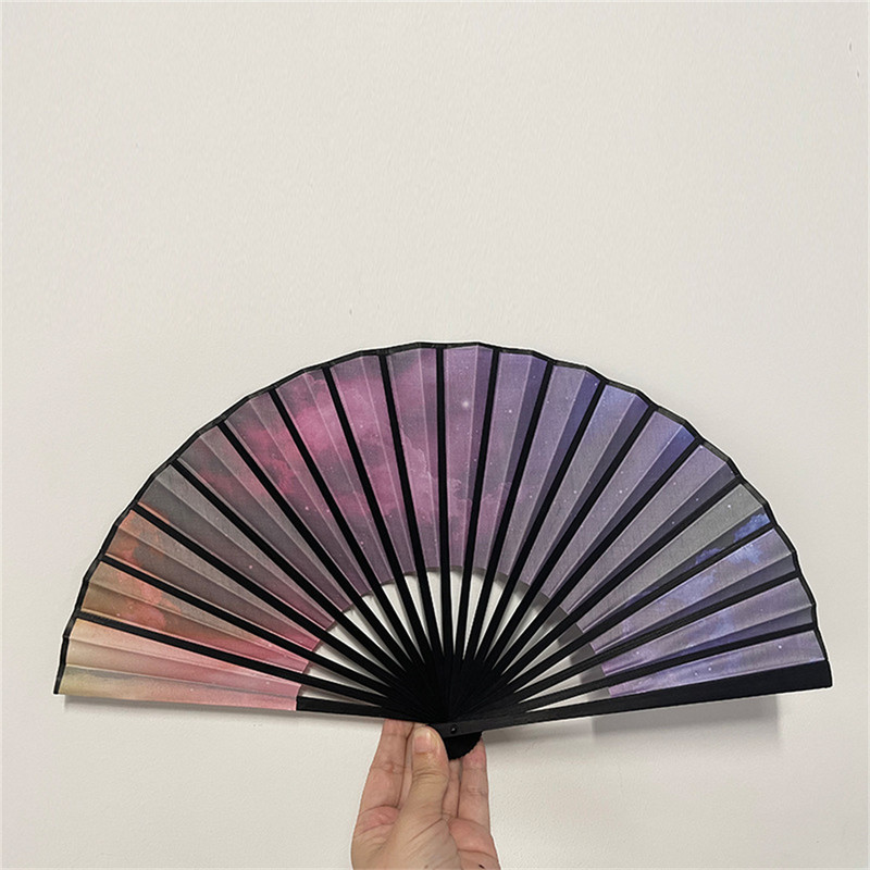 Rainbow Print Sulankstomas rankinis ventiliatorius bambuko kaulo vėduoklė Vestuvių šokių vakarėlis Šilko vėduoklės Prabangus mados gerbėjų pasirodymas Šokių ventiliatoriaus dekoras