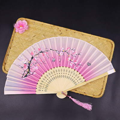 Sena stila saliekams vēdeklis pārnēsājams bambusa vēdeklis persiku ziedu rokdarbu rozā deju ventilatora kāzu ballītes dāvanu rokdarbu rotājums