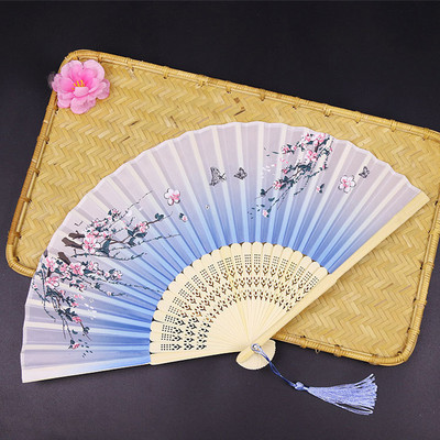 Sena stila saliekams vēdeklis pārnēsājams bambusa vēdeklis persiku ziedu rokdarbu rozā deju ventilatora kāzu ballītes dāvanu rokdarbu rotājums