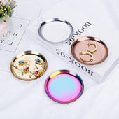 Ins nerūsējošā tērauda apaļa glabāšanas paplāte Galddatora Kosmētika Juvelierizstrādājumu glabāšanas paplāte Metāla paplāte Foto ornaments