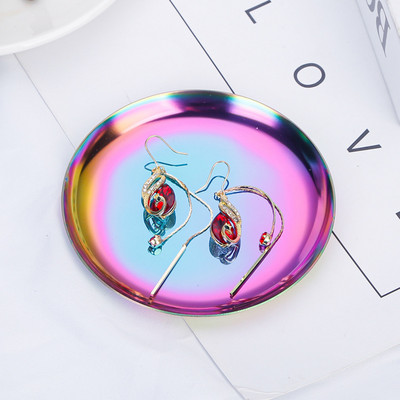 Ins nerūsējošā tērauda apaļa glabāšanas paplāte Galddatora Kosmētika Juvelierizstrādājumu glabāšanas paplāte Metāla paplāte Foto ornaments