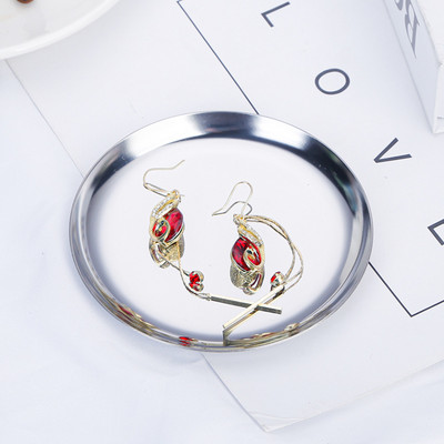 Ins nerūsējošā tērauda apaļa glabāšanas paplāte Galddatora Kosmētika Juvelierizstrādājumu glabāšanas paplāte Metāla paplāte Foto ornaments