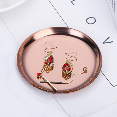 Ins nerūsējošā tērauda apaļa glabāšanas paplāte Galddatora Kosmētika Juvelierizstrādājumu glabāšanas paplāte Metāla paplāte Foto ornaments