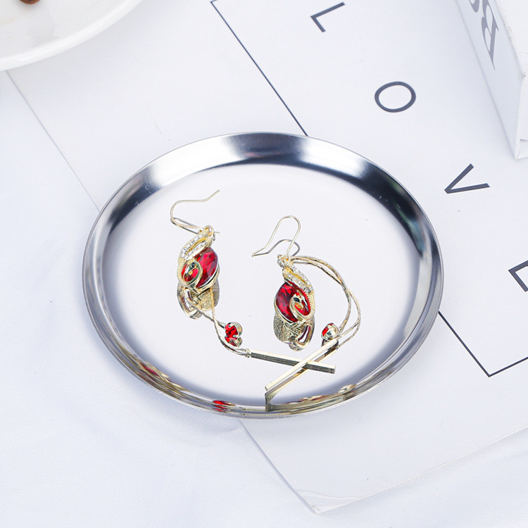 Ins nerūsējošā tērauda apaļa glabāšanas paplāte Galddatora Kosmētika Juvelierizstrādājumu glabāšanas paplāte Metāla paplāte Foto ornaments