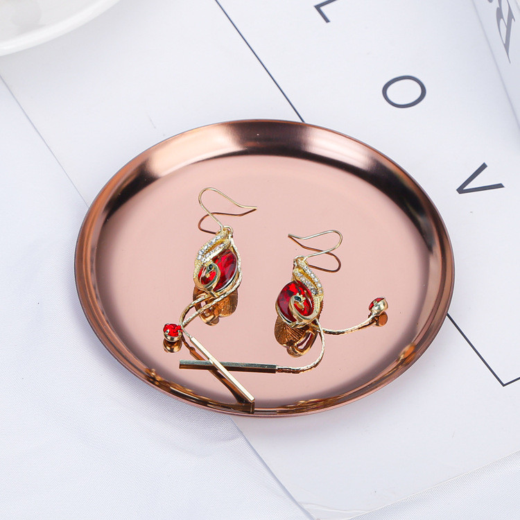 Ins nerūsējošā tērauda apaļa glabāšanas paplāte Galddatora Kosmētika Juvelierizstrādājumu glabāšanas paplāte Metāla paplāte Foto ornaments