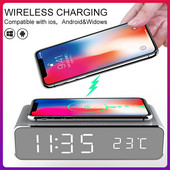 Ceas Deșteptător LED Încărcător fără fir QI Pentru iPhone Samsung Huawei Cu Termometru Digital Afișare Data Ceas Electric