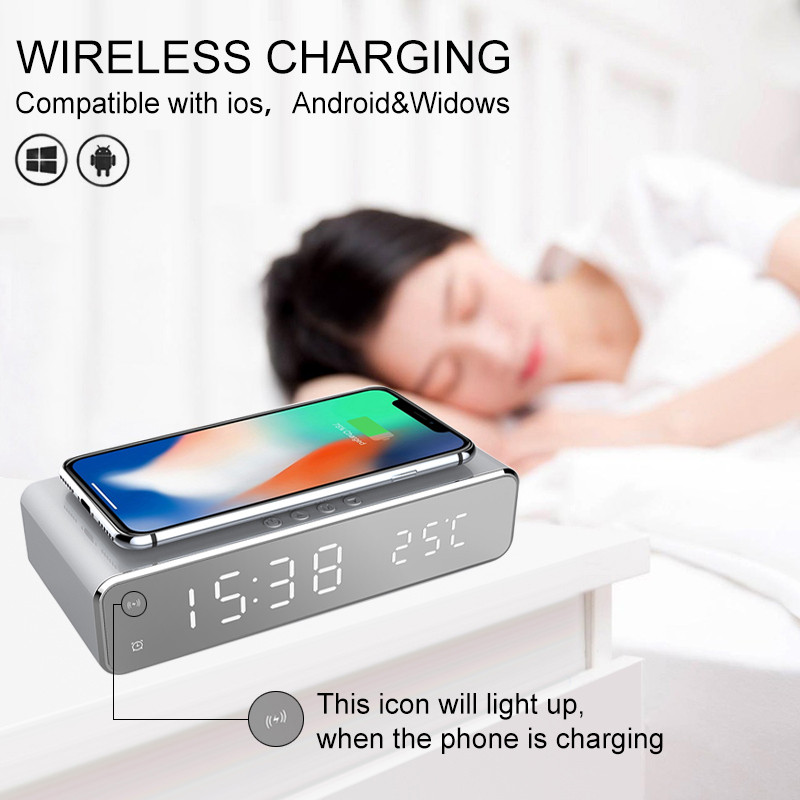 Ceas Deșteptător LED Încărcător fără fir QI Pentru iPhone Samsung Huawei Cu Termometru Digital Afișare Data Ceas Electric
