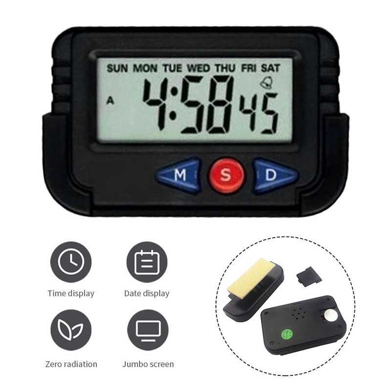 Nešiojamas skaitmeninis laikrodis Automobilinis kišeninis elektroninis kelionių žadintuvas 12 valandų data Automobilių elektroninis chronometras žadintuvas