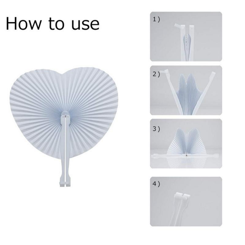 1 gab balta papīra vēdeklis apaļš sirds formas saliekamais ventilators ceremonijas ielūgumiem kāzu ballītes dāvanu ceremonijas piederumi mājas dekorēšanai