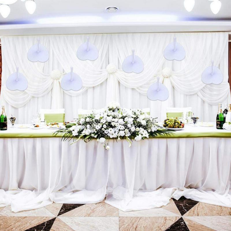 1 gab balta papīra vēdeklis apaļš sirds formas saliekamais ventilators ceremonijas ielūgumiem kāzu ballītes dāvanu ceremonijas piederumi mājas dekorēšanai