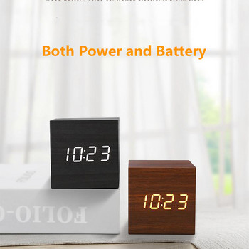 Ξύλινο Ξυπνητήρι Despertador LED Ξύλινο ρολόι Τραπέζι φωνητικό έλεγχο Ψηφιακό Ηλεκτρονικό επιτραπέζιο ρολόι με τροφοδοσία USB/AAA αποκάλυψη