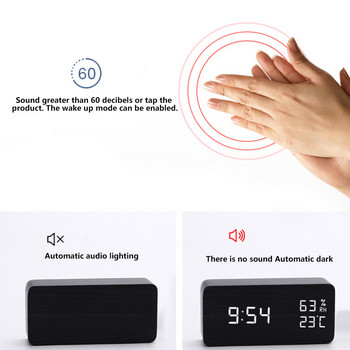Ξύλινο Ξυπνητήρι Despertador LED Ξύλινο ρολόι Τραπέζι φωνητικό έλεγχο Ψηφιακό Ηλεκτρονικό επιτραπέζιο ρολόι με τροφοδοσία USB/AAA αποκάλυψη
