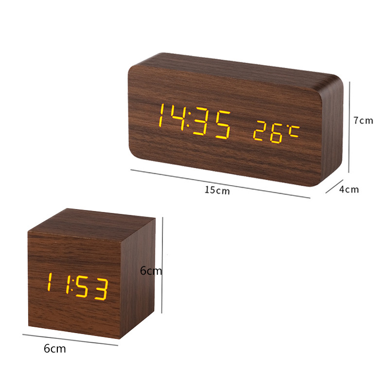 Koka modinātājpulkstenis Despertador LED koka pulksteņu galda balss vadības digitālais USB/AAA darbināms elektroniskais galda pulksteņi