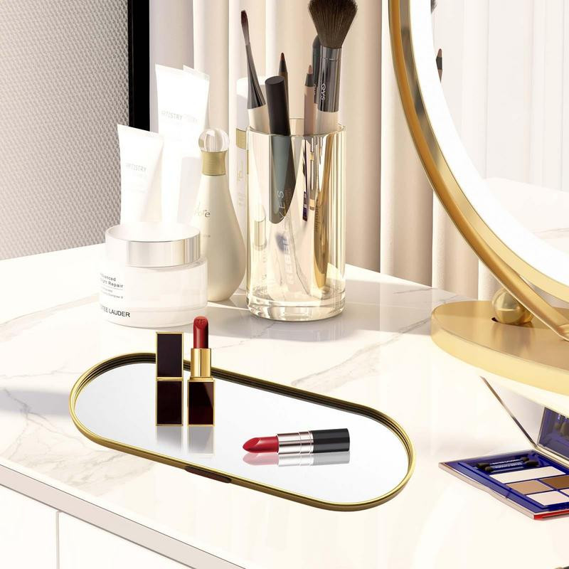 Zelta stikla spoguļa dekoratīvā uzglabāšanas paplāte grima deserta šķīvja rotaslietām kaklarotas rokassprādzes galda smaržas kāzu līgavām