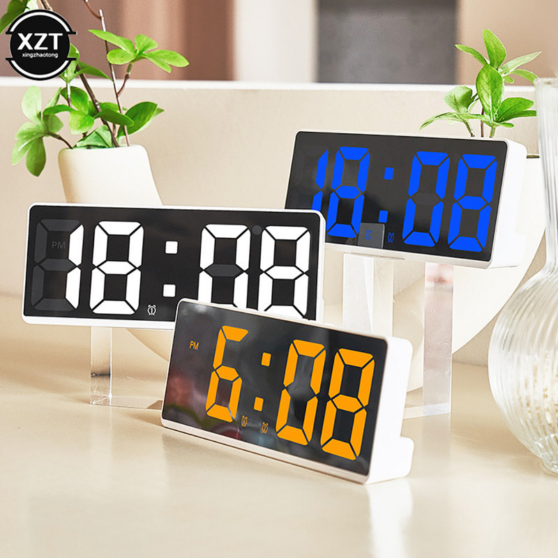 Viedie LED pulksteņi Balss vadība Digitālais modinātājs Temperatūra Atlikšana Nakts režīms Darbvirsmas galda pulkstenis liela ekrāna digitālais pulkstenis