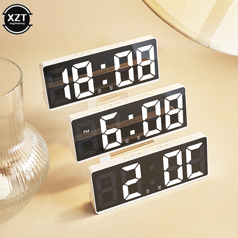 Viedie LED pulksteņi Balss vadība Digitālais modinātājs Temperatūra Atlikšana Nakts režīms Darbvirsmas galda pulkstenis liela ekrāna digitālais pulkstenis