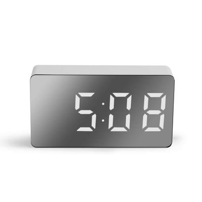 Ceas cu alarmă cu oglindă digitală cu LED Mini ceas Multifuncțional Amânare Afișare Ora Noapte Lumină LCD Masă Desktop USB 5v/Fără baterie