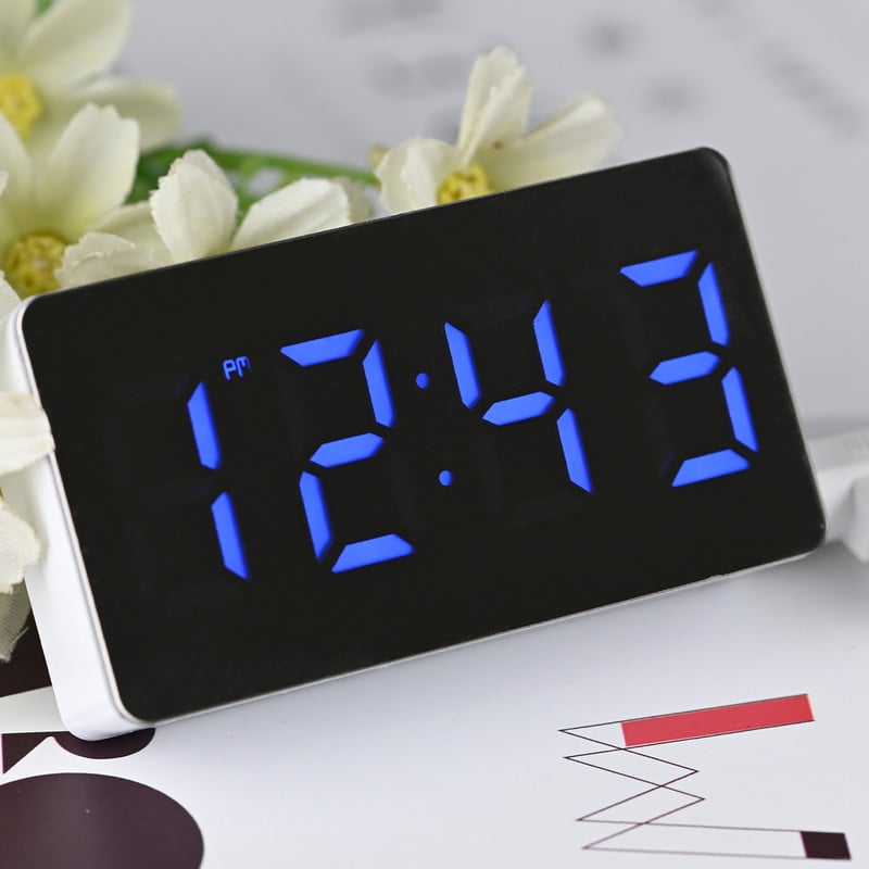Ceas cu alarmă cu oglindă digitală cu LED Mini ceas Multifuncțional Amânare Afișare Ora Noapte Lumină LCD Masă Desktop USB 5v/Fără baterie