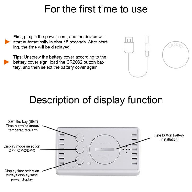 Ceas cu alarmă cu oglindă digitală cu LED Mini ceas Multifuncțional Amânare Afișare Ora Noapte Lumină LCD Masă Desktop USB 5v/Fără baterie