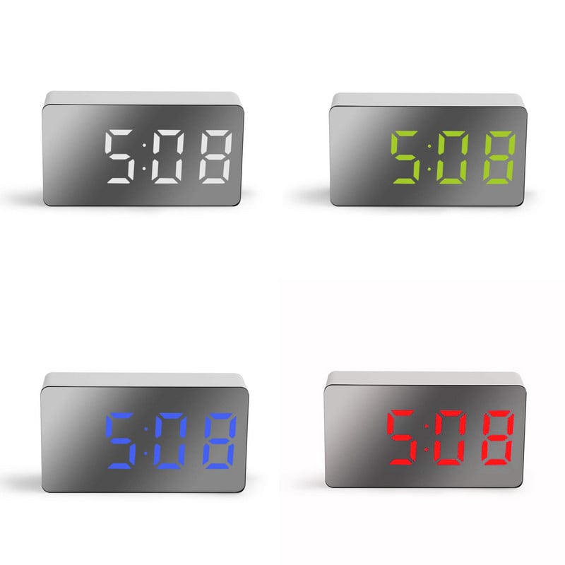 Ceas cu alarmă cu oglindă digitală cu LED Mini ceas Multifuncțional Amânare Afișare Ora Noapte Lumină LCD Masă Desktop USB 5v/Fără baterie