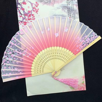 Összecsukható kézi legyező Vintage selyem bambusz kínai szövet legyezők minta művészet kézművesség japán legyező dekoráció otthoni menyasszony kézi összecsukható ventilátor