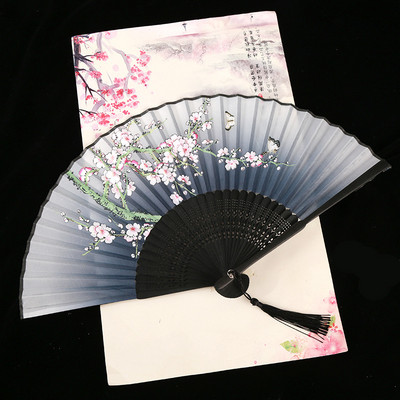 Összecsukható kézi legyező Vintage selyem bambusz kínai szövet legyezők minta művészet kézművesség japán legyező dekoráció otthoni menyasszony kézi összecsukható ventilátor
