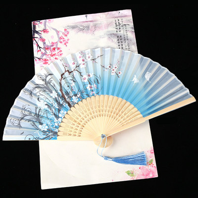 Összecsukható kézi legyező Vintage selyem bambusz kínai szövet legyezők minta művészet kézművesség japán legyező dekoráció otthoni menyasszony kézi összecsukható ventilátor