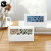 Új LCD elektromos asztali ébresztőóra fehér naptárral és digitális hőmérséklet páratartalom Modern otthoni irodai óra elemmel működik
