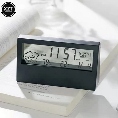 Új LCD elektromos asztali ébresztőóra fehér naptárral és digitális hőmérséklet páratartalom Modern otthoni irodai óra elemmel működik