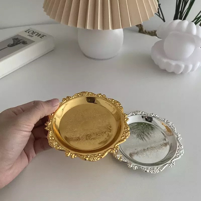 Nordijski retro stil Dekoracija ladice za pohranu u metalik boji Podmetač za kavu Pladanj za nakit Rekviziti za fotografije Ukrasi Uređenje doma