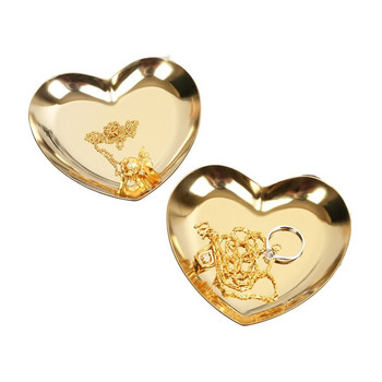 Златен пръстен за бижута във формата на сърце в скандинавски стил Ins. Метална табла за съхранение