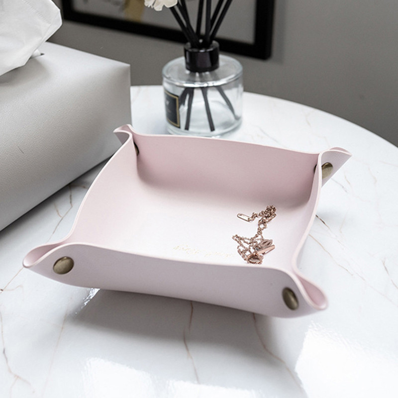 1PC PU ādas glabāšanas kaste Galda paplāte Rotaslietas Kosmētiskais Tālrunis Atslēga Maks Monētu grozs Saliekams uzglabāšanas futrālis Galda organizators