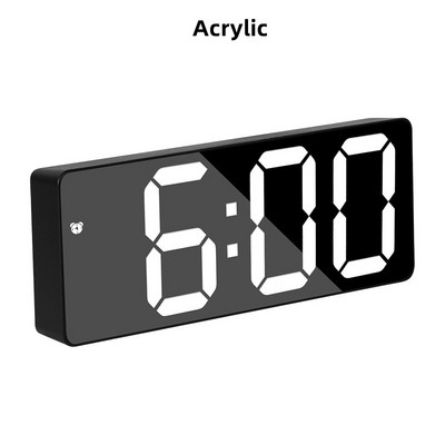 Akril digitális ébresztőóra tükör LED kijelző Hangvezérlés hőmérséklet naptár szundi funkció 12/24 órás kettős ébresztő otthoni dekoráció
